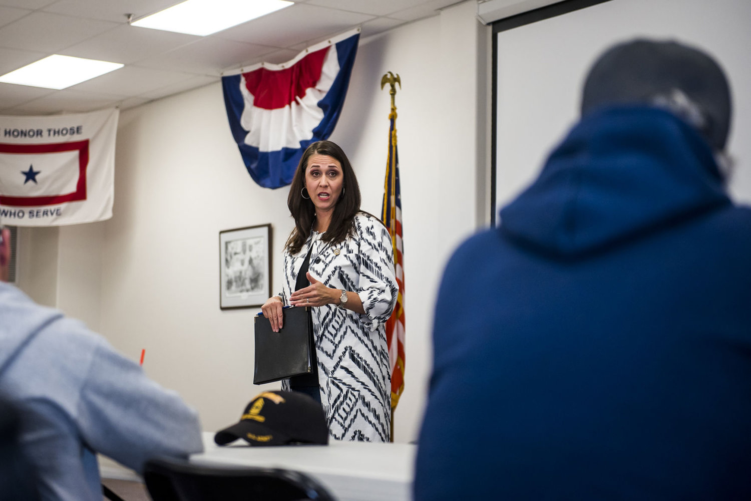 Representative Jaime Herrera Beutler talks during a public meeting at the Chehalis Veterans Memorial Museum Sept. 30.