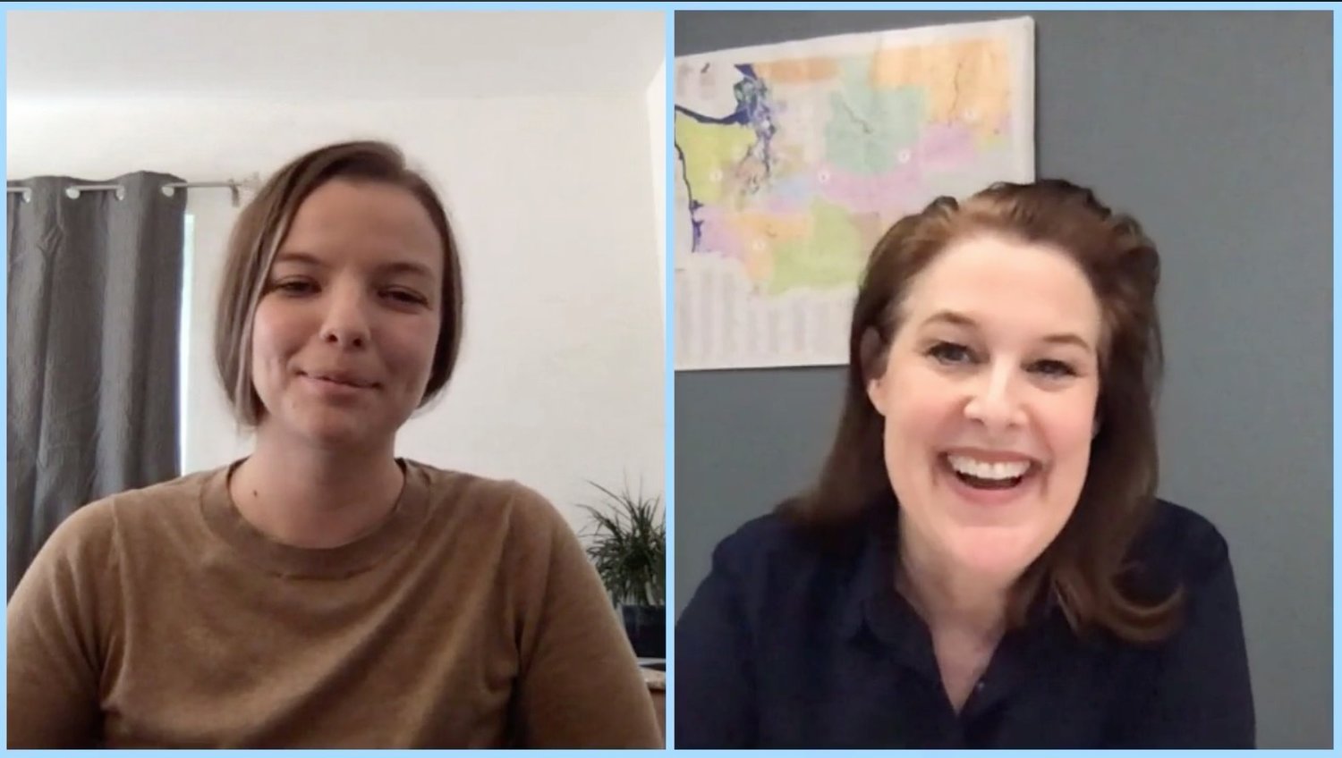 Washington Third Congressional District candidate Carolyn Long, right, and her campaign manager Abby Olmstead, address questions during a Facebook Live town hall event April 25.