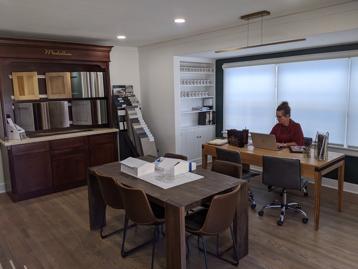 The newly renovated Onsdorff house features a design space, used by designer Dana Levanan in this photo. 