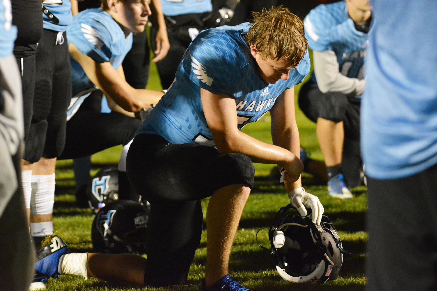Emotions were high for Hockinson senior Troy Visnius after Archbishop-Murphy gave the Hawks their first loss since 2016. Visnius kicked a 36-yard extra point after a penalty in the fourth quarter.