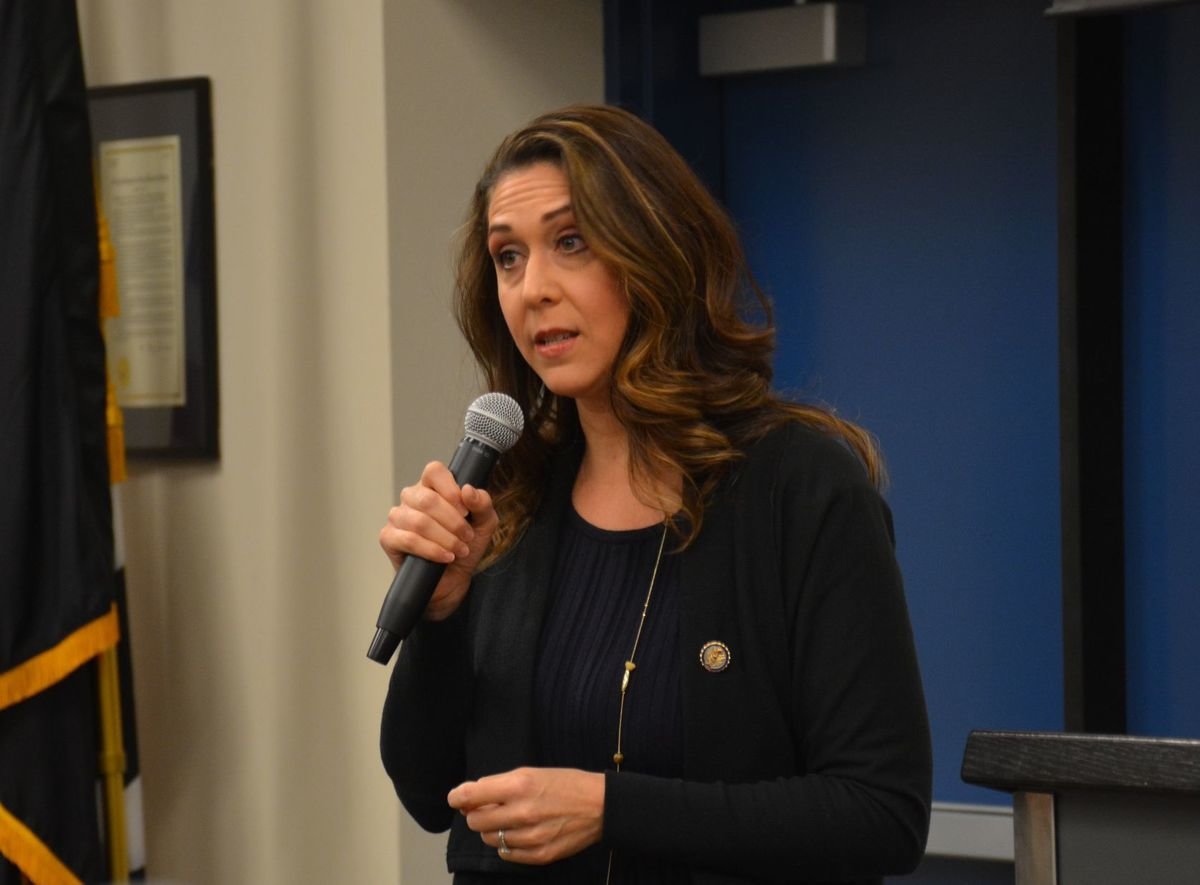 Congresswoman Jaime Herrera Beutler addresses a crowd at her in-person town hall, in January, 2017.  