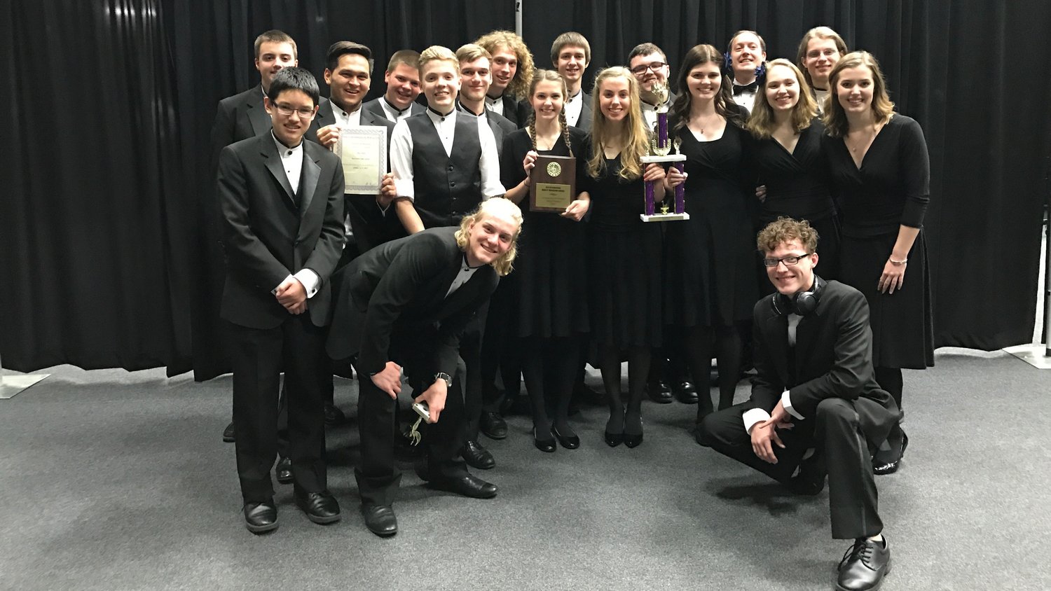 Hockinson Jazz pose for a picture with their awards at University of Portland Jazz Festival.