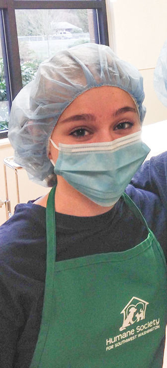 Kylie volunteers at least one night per week at the Humane Society for Southwest Washington where she helps with surgeries and assists animals in recovery. She plans to attend veterinary school after high school.