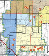 THIS MAP SHOWS an overview of current housing development throughout the Battle Ground Public Schools district. Each dot on the map indicates a development of 100-plus homes.