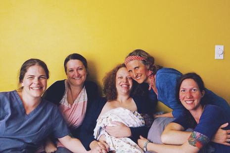 THE MIDWIVES FROM Birth, Babies &amp; Beyond, a Clark County based midwifery group, gather with a recent home birth client and her newborn baby. Pictured from left to right are Adeline Kell, a naturopathic doctor and licensed midwife; Angela Beach-Hart, a licensed midwife; new mother, Jena and her baby, Jasper; Alexandra Demetro, a naturopathic doctor and licensed midwife; and Kai Morrison, a midwifery and naturopathic student at the National College of Natural Medicine in Portland and midwife apprentice at the Birth, Babies &amp; Beyond midwifery clinic.