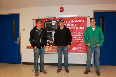 THE BATTLE GROUND HIGH SCHOOL welding team who took third place at Lower Columbia College’s sixth annual High School Welding Competition is made up of team members (from left to right) Jarren Halberg, Lason Tapani and Joshua Kulla. Their instructor is Tod Garred.