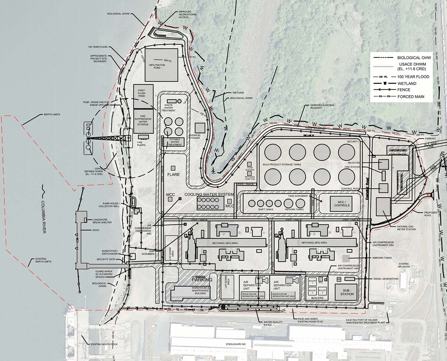 A 2017 plan for the proposed methanol plant in Kalama