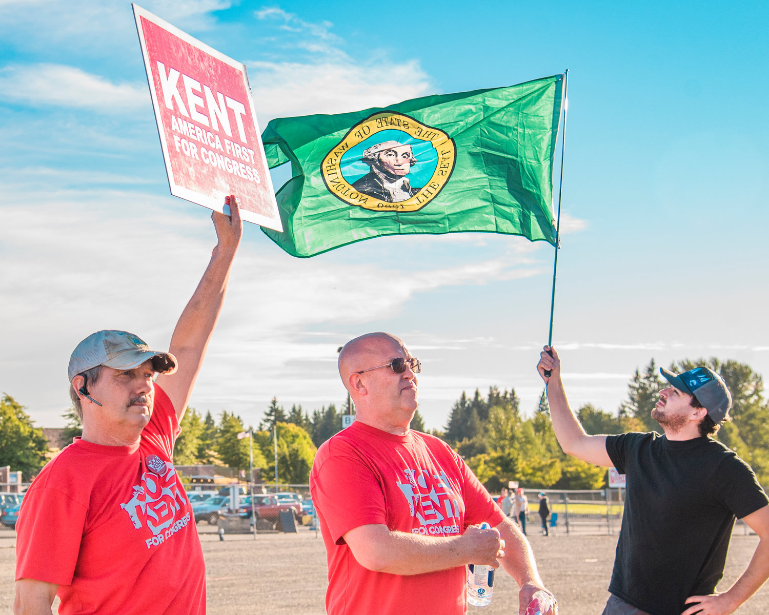 Supporters of Joe Kent are pictured at a rally in Clark County Monday.