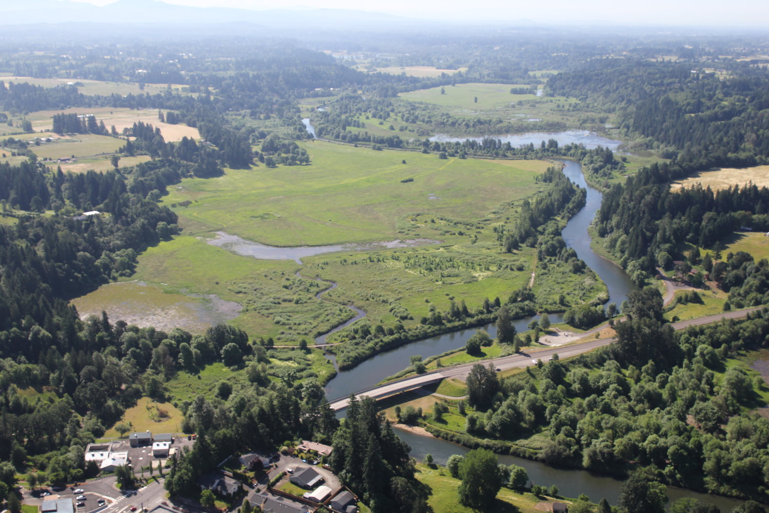 An aerial view of the East Fork Lewis River near La Center.