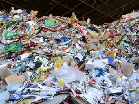 A pile of commingled recyclables sits at a Clark County transfer station.