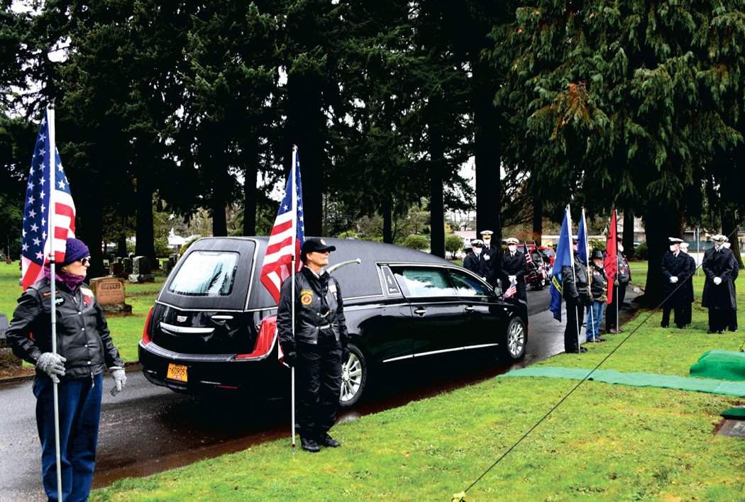 A hearse carrying the remains of U.S. Navy Quartermaster Second Class Daryle Artley delivers his remains to Park Hill Cemetery in Vancouver on Jan. 3.