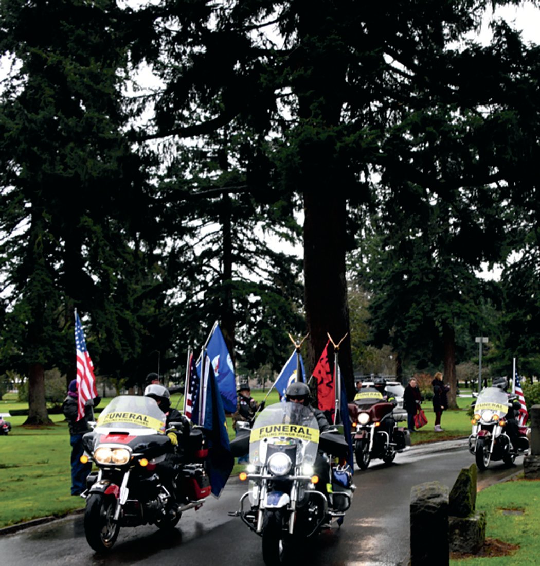 Patriot Guard Riders arrive at Park Hill Cemetery in Vancouver on Jan. 3 to bury U.S. Navy Quartermaster Second Class Daryle Artley.
