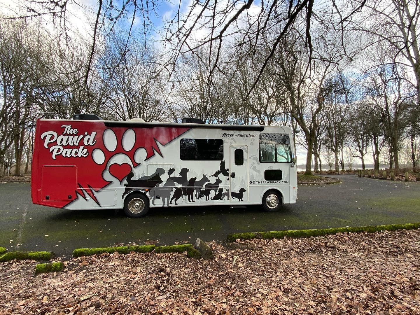 The Paw’d Pack Bus, which takes members of “The Pack” on their last “Bucket List” adventures is pictured. Members of “The Pack” are animals with illnesses on the verge of dying.