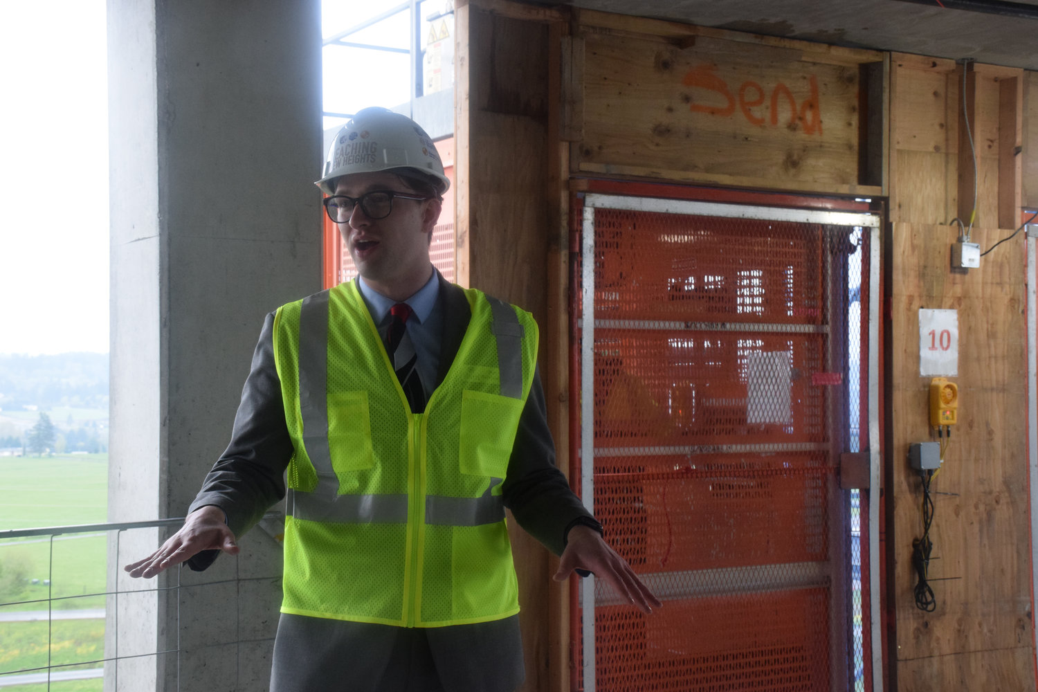 Don Walkinshaw, marketing manager for ilani, discusses plans for the under-construction hotel at the casino resort on the 10th floor of the building April 25.