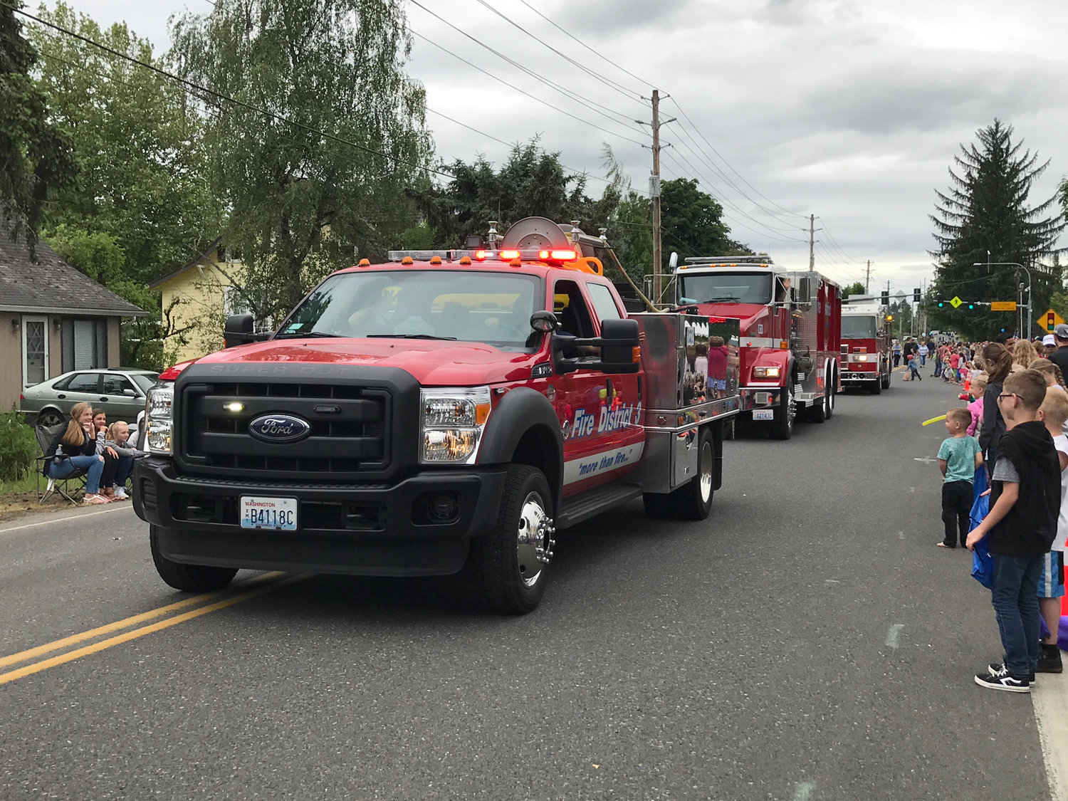 Fire engines from Clark County Fire District 3 make their way down the Fun Days parade route in 2019.