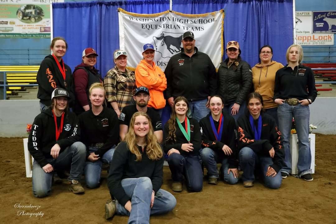 The Battle Ground Equestrian Team is pictured at their third meet at the Grays Harbor Fairgrounds on April 24.