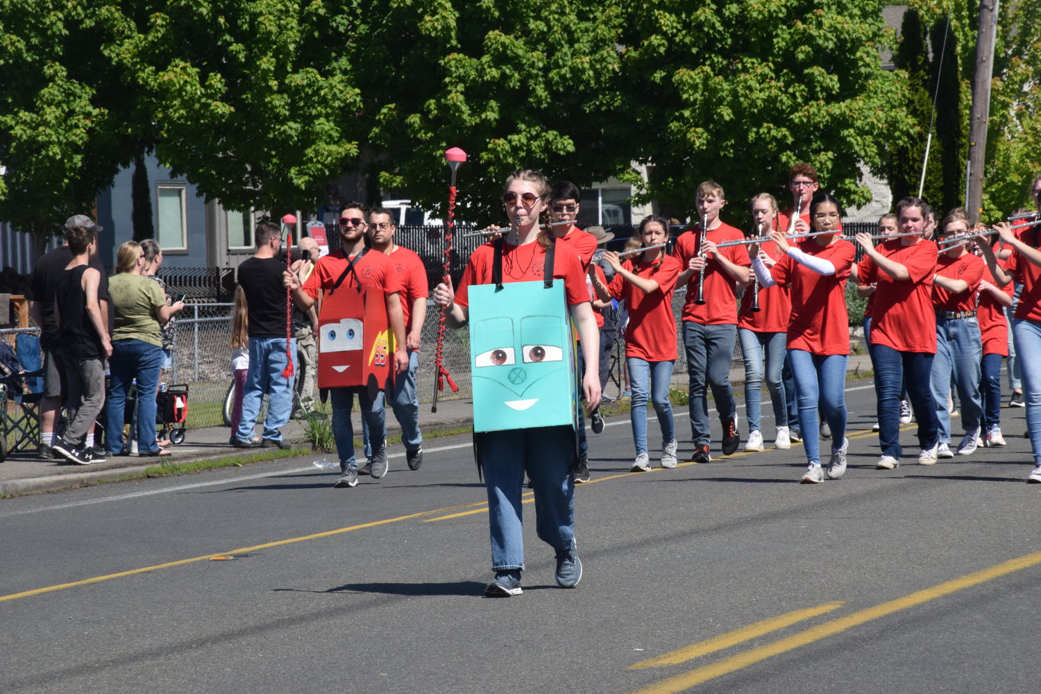 The Prairie High School marching band parades down Hazel Dell Avenue during the 2022 Parade of Bands on May 21.