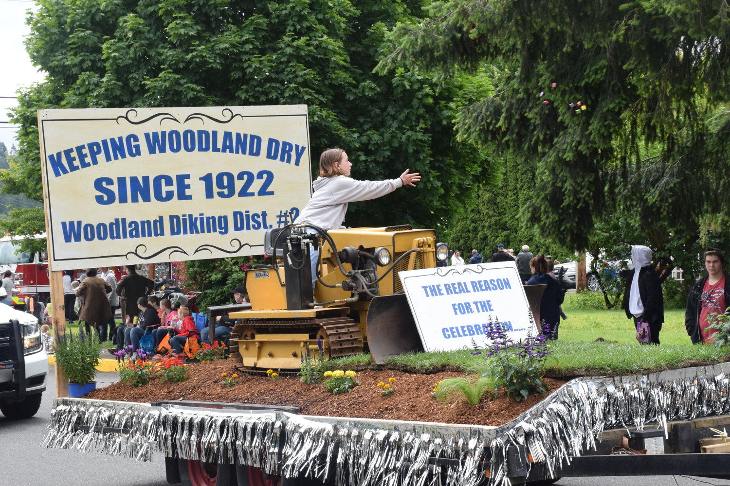 The Woodland Diking District float makes it way through downtown Woodland during the 100th Planters Days celebration parade on June 18.