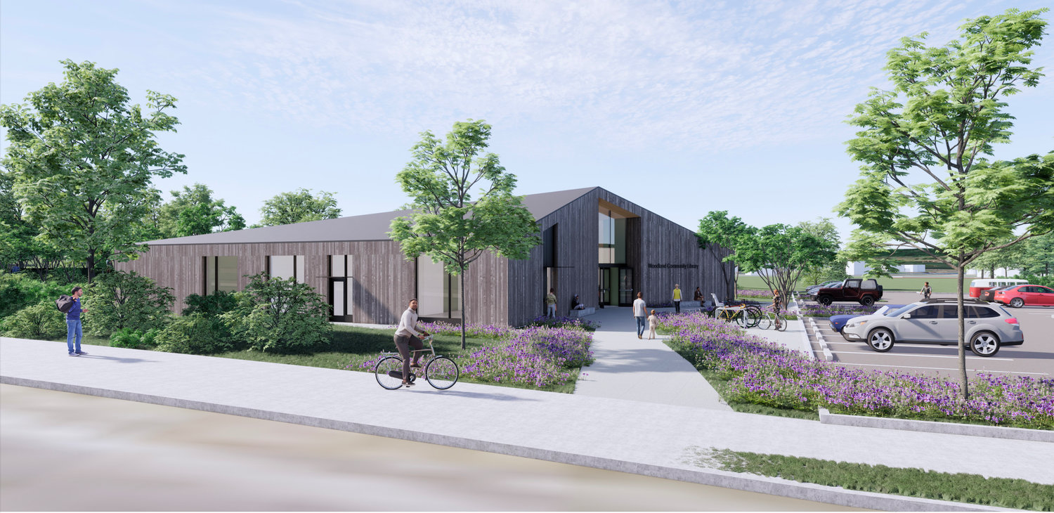 An artist’s rendering shows what the new Woodland Community Library will look like.