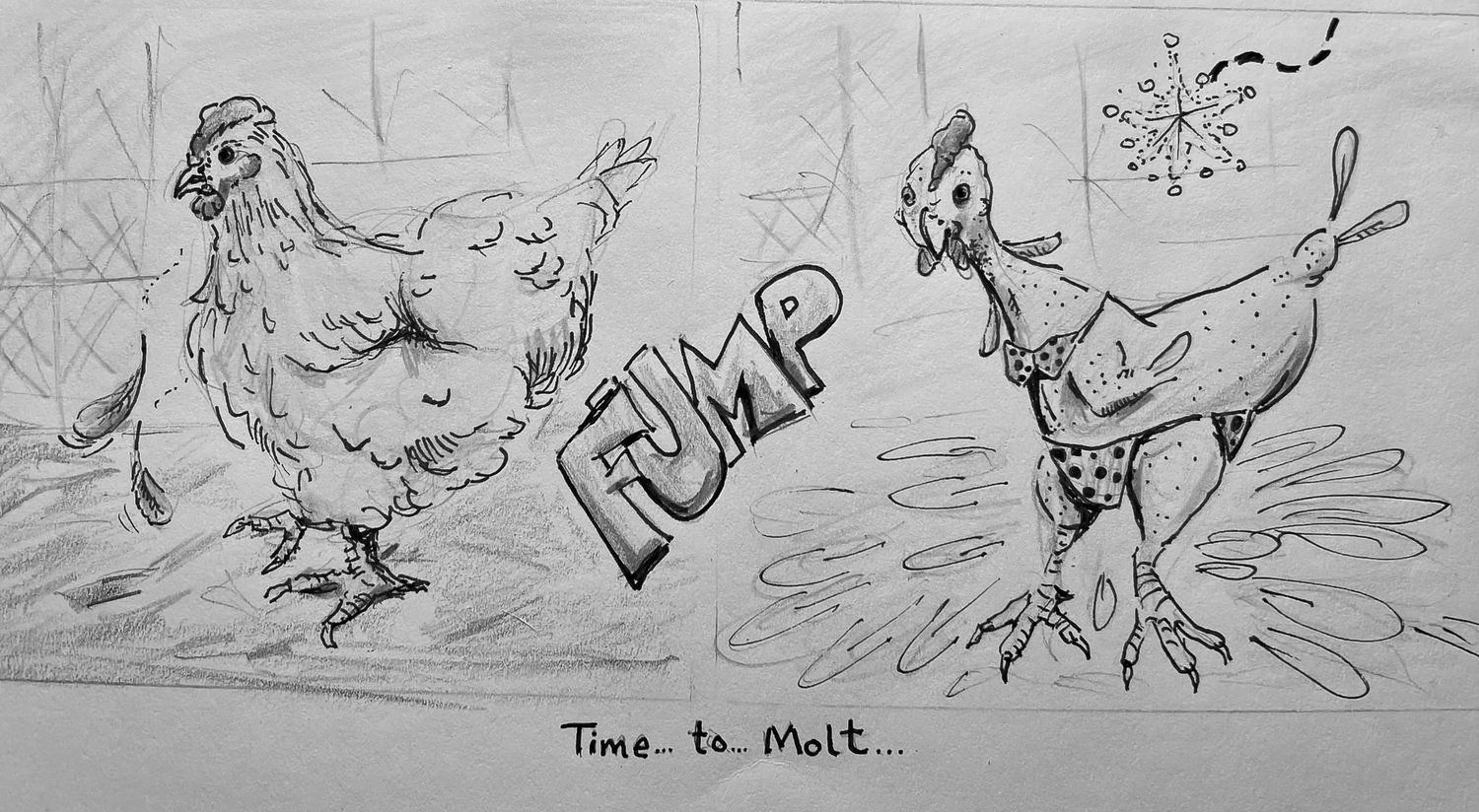 The cartoon above was drawn by letter writer Michael Forney, of Rochester, in response to an article in the Dec. 14 edition of The Reflector titled “Hawk attack or hard molt? If the latter, here’s how to help the hen.”