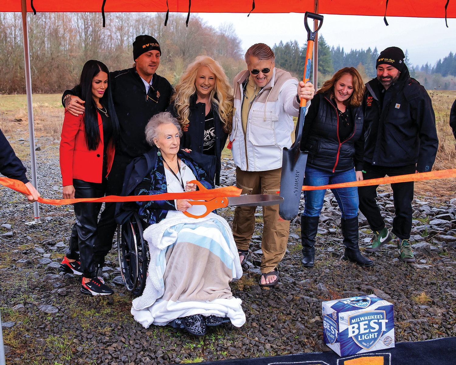 The ribbon is cut after the ground was broke at the future site of RV inn Style's Dicky's RV Resort at the intersection of Northeast 15th Avenue and Northeast 173rd Street near the Clark County Fairgrounds on Tuesday, Feb. 28.