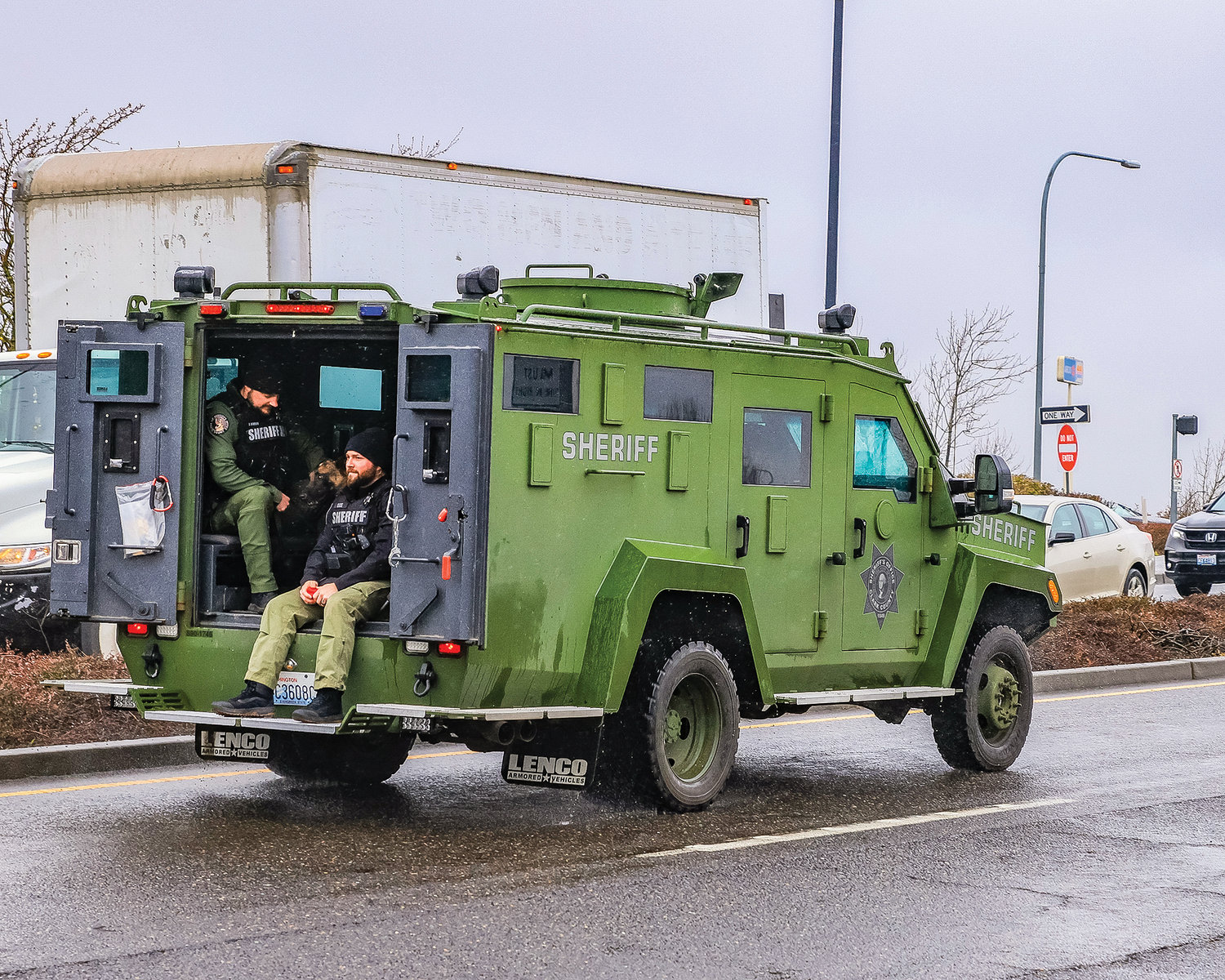 Deputy Drew Kennison is a member of the Southwest Washington Regional SWAT team. The Bearcat SWAT vehicle greeted Deputy Kennison at the Pioneer Street and South 56th Place roundabout on Wednesday, March 8 after Kennison was released from the hospital and rehabilitation facility in Portland, OR. .