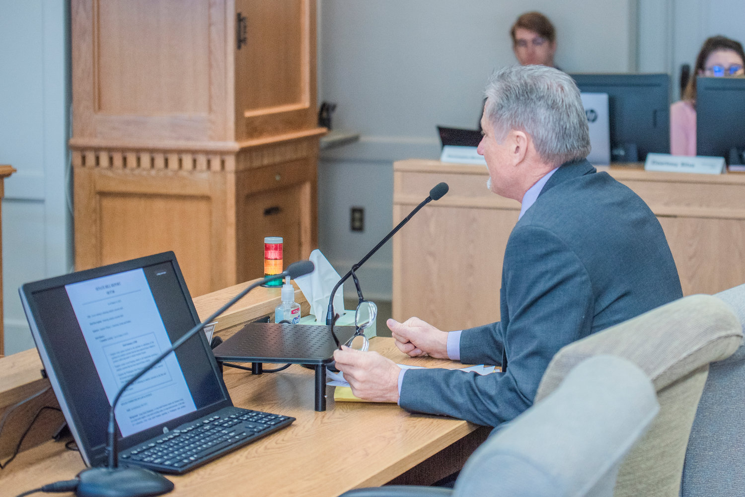 State Sen. Jeff Wilson testifies before the Senate Law and Justice Committee on Tuesday in support of his catalytic converter bill.