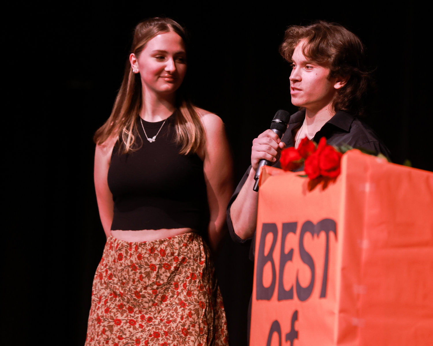Contestant Ethan Valtierra brought out his girlfriend of six months, Brynn, as his companion during the formal wear portion of the Best of BG event at Battle Ground High School on Saturday, March 25.