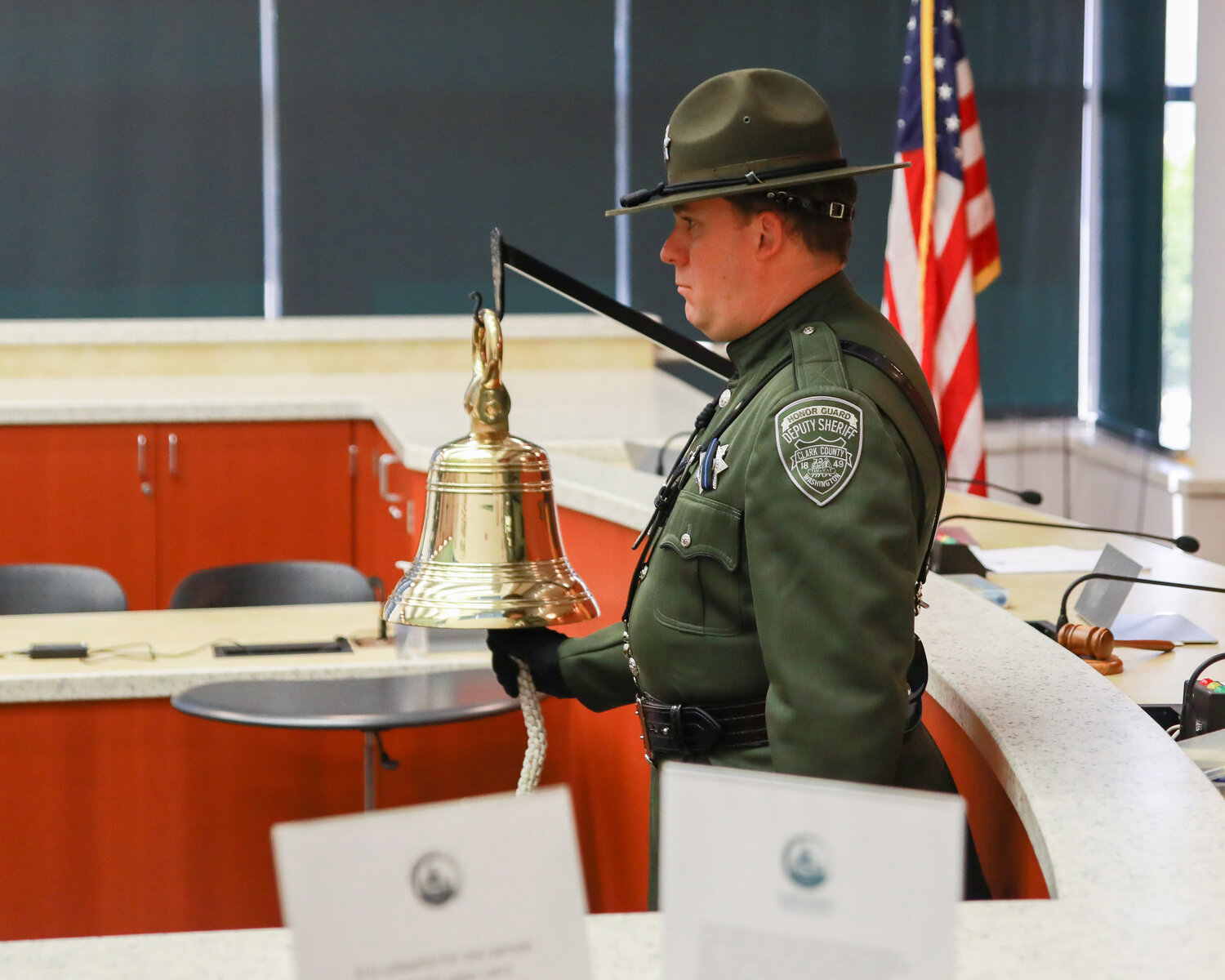 A member of the Clark County Sheriff's Office Honor Guard rings the bell during the Clark County Law Enforcement Memorial Ceremony on Thursday, May 18.
