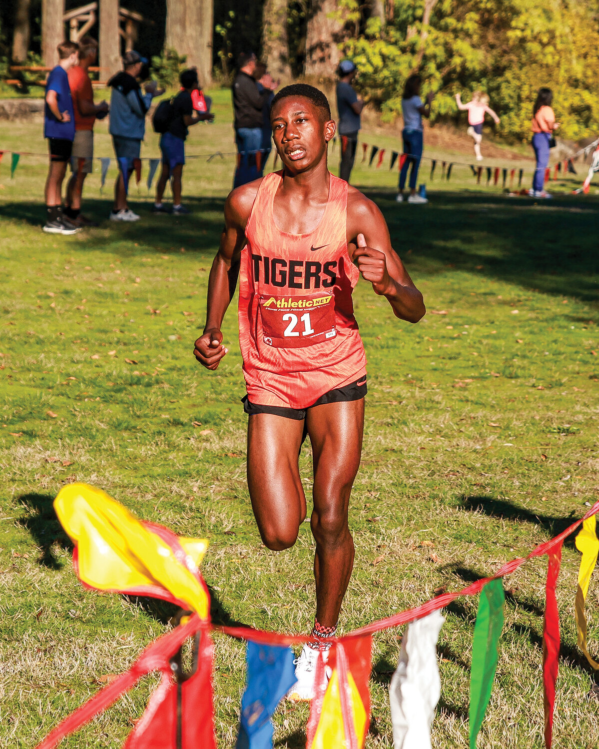 Battle Ground sophomore boys cross country runner Devontae Kephart takes third place during the 4A GSHL cross country championships at Lewisville Park on Wednesday, Oct. 18.