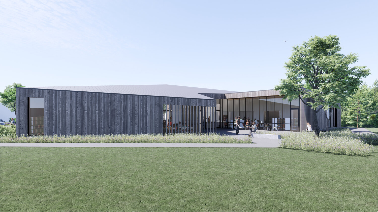 An artist’s rendition shows the rear of the completed Woodland Community Library.